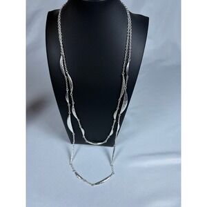 Lia Sophia Silver Tone Double Strand Hammered Leaf Long Layered Necklace 32 Inch